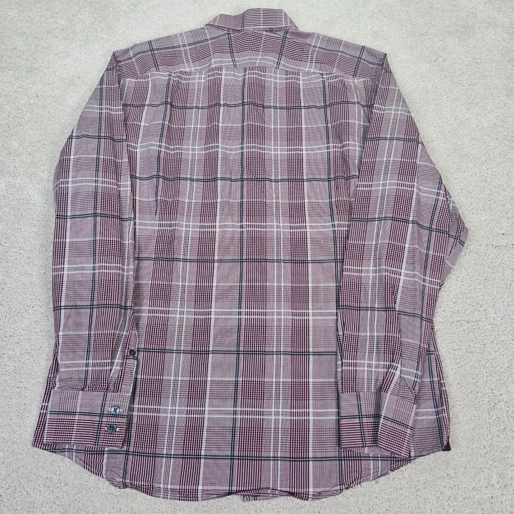 Banana Republic Slim Fit Plaid Dress Shirt Burgundy White Black‎ L Preppy Smart
